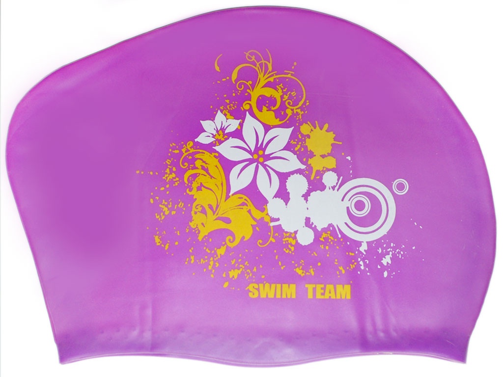 Шапочка для плавания для длинных волос SWIM TEAM цветы: KW-F 