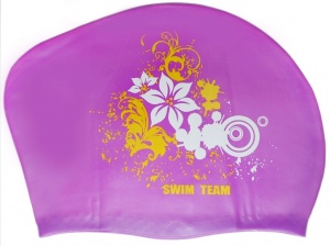 Шапочка для плавания для длинных волос SWIM TEAM цветы: KW-F  купить оптом у поставщика sprinter-opt.ru
