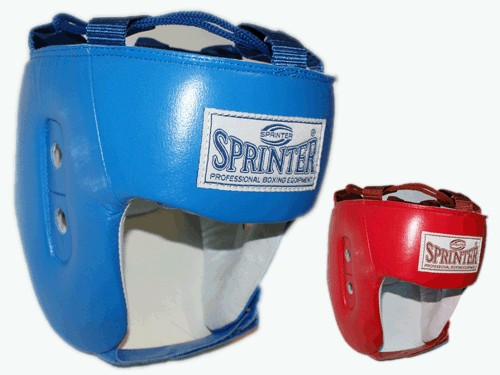 Шлем боксёрский SPRINTER открытый, натуральная кожа, индивидуальная упаковка. Натуральная кожа снаружи, натуральная замша изнутри, усиленная защита области ушей, сзади застежка на двух липучках. Цвета: красный/синий, размер S