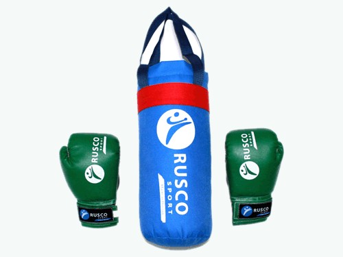 Набор бокс. детс. RUSCOsport (перчатки  6 ун.к/з  мешок) цвет -синий  комбинированный  с другими цветами :(С-6):