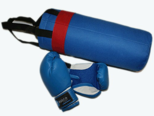 Набор бокс. детс. RUSCOsport (перчатки  4 ун.к/з  мешок)синий :(С-4):
