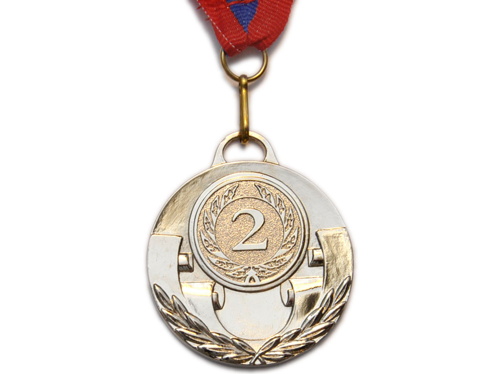 Медаль спортивная с лентой 2 место d - 5 см :507-2