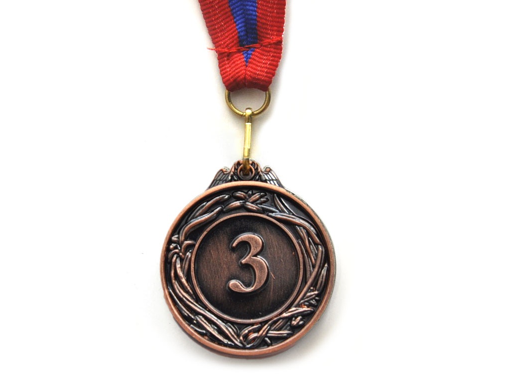 Медаль спортивная с лентой за 3 место. Диаметр 4 см: 400-3