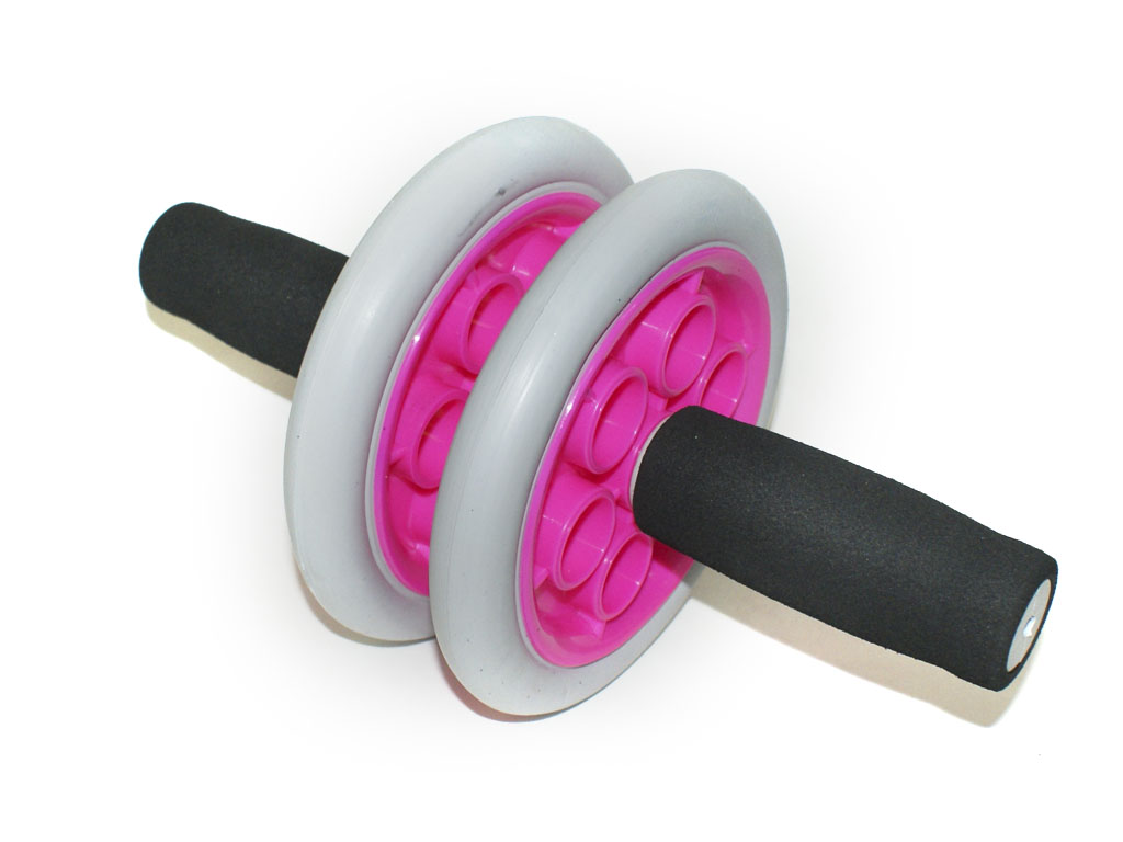 Ролик гимнастичкский SM-342 INDIGO серо-розовый с неопреновыми ручками