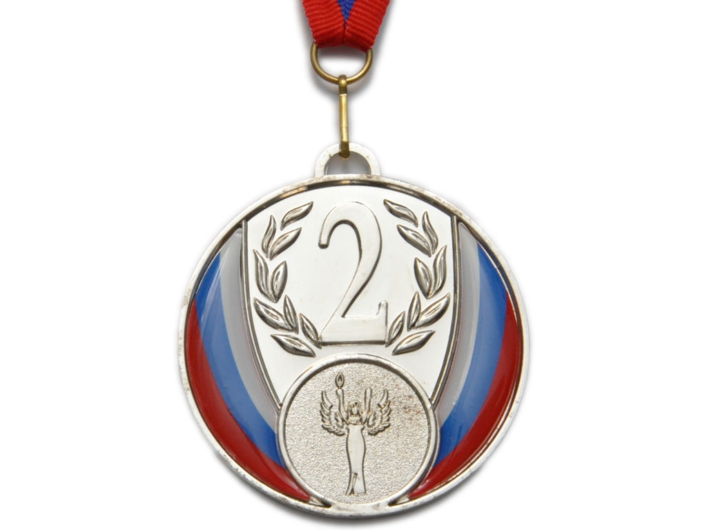 Медаль спортивная с лентой 2 место d - 6,5 см :5201-8