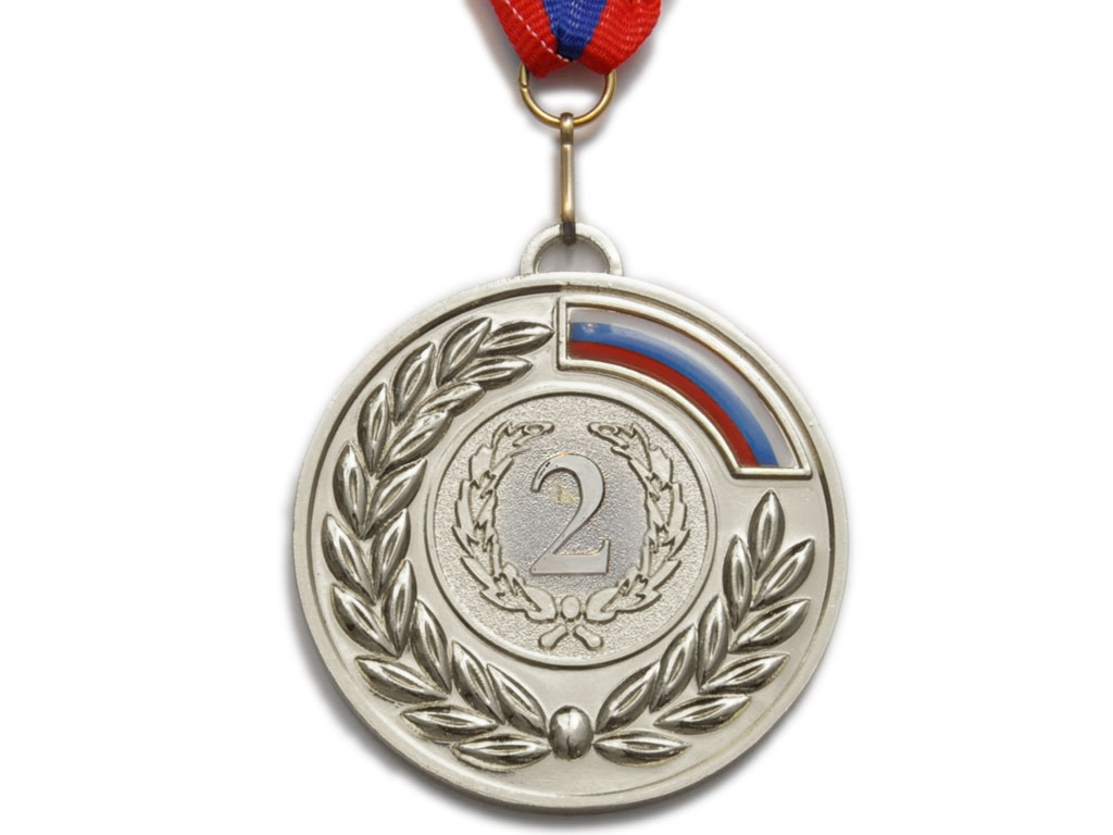 Медаль спортивная с лентой 2 место d - 6,5 см :5201-14