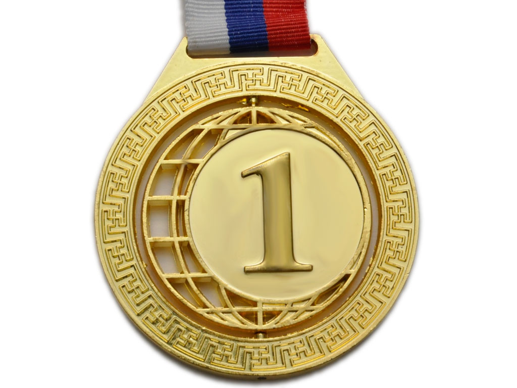 Медаль спортивная с лентой 1 место d - 7 см :5703-1