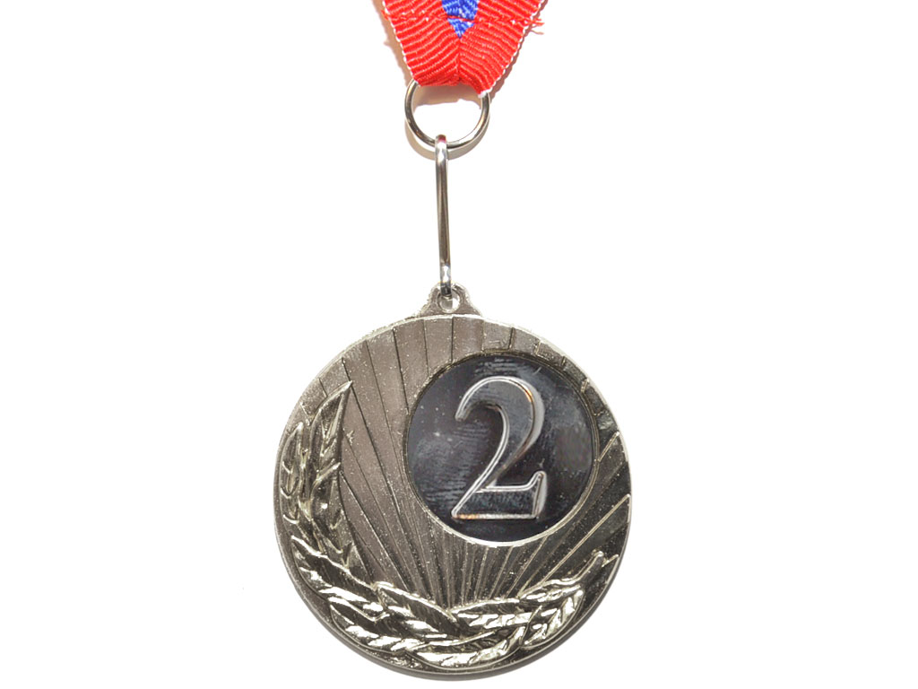 Медаль спортивная с лентой за 2 место. Диаметр 5 см: 1703-2