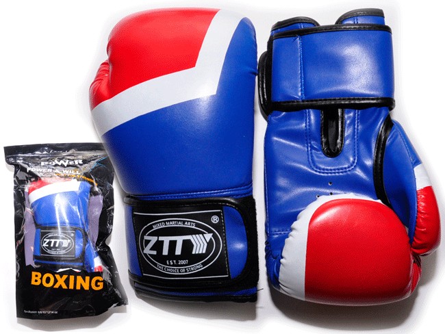 Перчатки боксёрские 8 oz: ZTQ-201-С Цвет - синий с красными и белыми вставками.