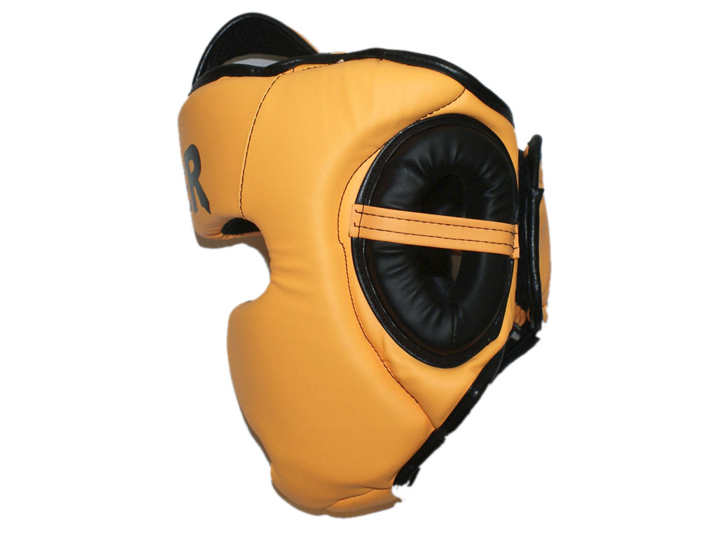 Шлем боксёрский закрытый, индивидуальная упаковка. Материал: кожзаменитель. Усиленная защита области ушей, сзади застежка на липучке. Цвета: оранжевый, размер М. HT-М-ОРН