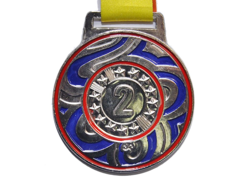 Медаль двусторонняя с лентой (перелив), 2 место. Диаметр медали 7 см: 1902-Y-2