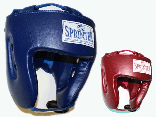 Шлем боксёрский SPRINTER открытый, индивидуальная упаковка. Материал: кожзаменитель. Усиленная защита области ушей, сзади застежка на липучке. Цвета: синий, красный. Размер XL