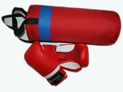 Набор бокс. детс. RUSCOsport (перчатки  4 ун.к/з+ мешок) красный/черный :(К-4):