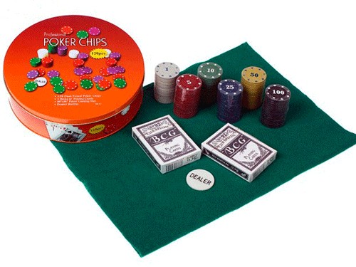 Набор для игры в покер:120 фишек с номиналом, фишка дилера, 2 колоды карт, сукно. :(QH-120): купить оптом у поставщика sprinter-opt.ru