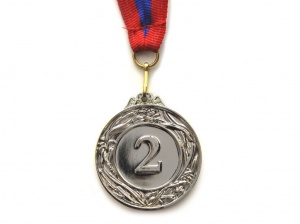 Медаль спортивная с лентой 2 место d - 4 см :400-2 купить оптом у поставщика sprinter-opt.ru