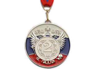 Медаль спортивная с лентой 2 место d - 6,5 см :5201-2 купить оптом у поставщика sprinter-opt.ru