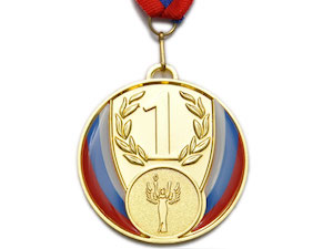 Медаль спортивная с лентой 1 место d - 6,5 см :5201-7 купить оптом у поставщика sprinter-opt.ru