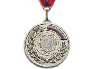 Медаль спортивная с лентой 2 место d - 6,5 см :5201-14 купить оптом у поставщика sprinter-opt.ru