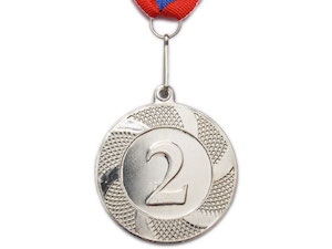 Медаль спортивная с лентой 2 место d - 5 см :T501-2 купить оптом у поставщика sprinter-opt.ru