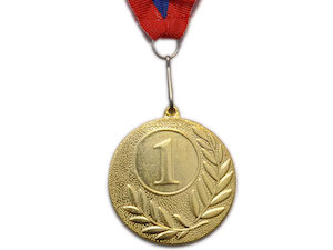 Медаль спортивная с лентой 1 место d - 5 см :T502-1 купить оптом у поставщика sprinter-opt.ru