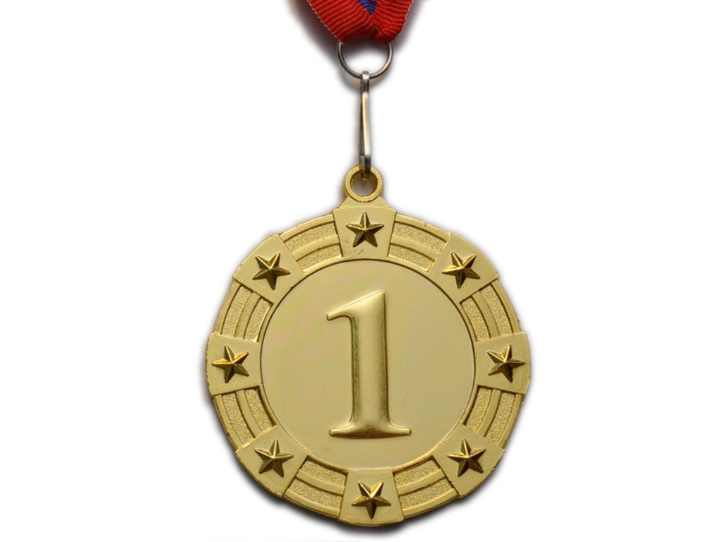 Медаль спортивная с лентой 1 место d - 6,5 см :5605-1 купить оптом у поставщика sprinter-opt.ru