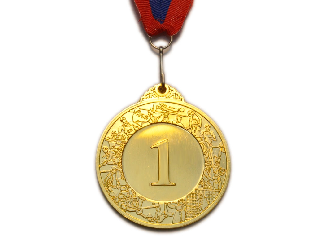 Медаль спортивная с лентой 1 место d - 6,5 см :T503-1 купить оптом у поставщика sprinter-opt.ru