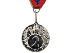 Медаль спортивная с лентой за 2 место. Диаметр 5 см: 1702-2