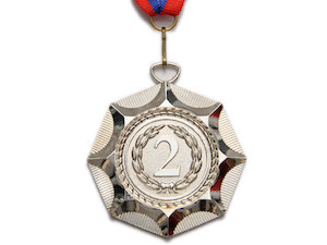 Медаль спортивная с лентой 2 место d - 6,5 см :Е04-2 купить оптом у поставщика sprinter-opt.ru