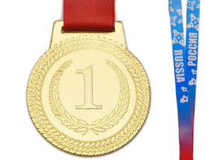 Медаль спортивная с лентой 1 место d - 5 см :МТ851-1 купить оптом у поставщика sprinter-opt.ru