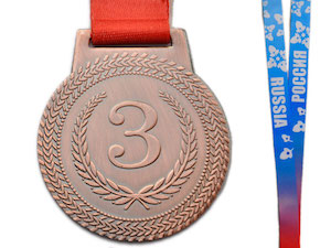 Медаль спортивная с лентой 3 место d - 5 см :МТ851-3 купить оптом у поставщика sprinter-opt.ru