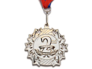 Медаль спортивная с лентой 2 место d - 6 см :1803-2 купить оптом у поставщика sprinter-opt.ru